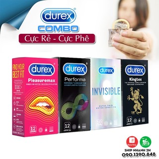[Bộ 4 Hộp] Bao cao su Durex Performa, BCS Fertherlite Siêu Mỏng, Pleasuremax Gai Nhỏ Liti, iNViSiBLE Ôm Sát : 46 cái