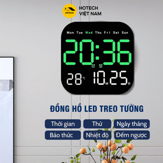 Đồng hồ điện tử LED để bàn treo tường HOTECH có thời gian thứ ngày tháng nhiệt độ đếm ngược, 2 khung giờ báo thức DHO11H