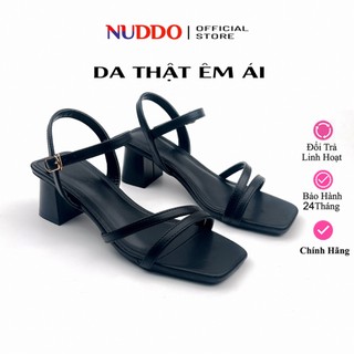 Giày Sandal Nữ Cao Gót Đế Vuông 5p Da Thật Cao Cấp, Dép Guốc Nữ Quai Mảnh Thời Trang NUDDO _ N556