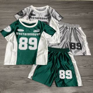 Bộ Quần và áo thể thao số 89 chất vải bóng mau xanh và xám cho bé trai từ 8-28kg