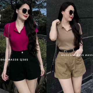 𝐍𝐠𝐨𝐜𝐚𝐧𝐡𝟔𝟗𝟓𝟗 A556 Áo polo cổ bẻ màu nâu cộc tay nữ mongtoghi Quảng Châu phong cách tiểu thư sang trọng Hàn Quốc