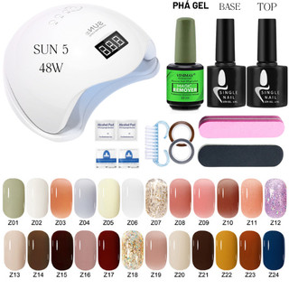 Bộ làm móng(sơn gel 24 chai +Máy Hơ Gel SUN 5+Dụng cụ làm móng+TOP&BASE&top lì sơn gel) bộ làm nail tại nhà