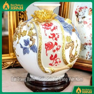 Bình hút lộc phát tài phát lộc đắp nổi, dát vàng bát tràng - bình tài lộc, bình phong thuỷ đặt ban thờ thần tài