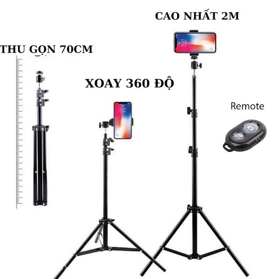 Chân Quay Điện Thoại, Tripods 3 Chân, Dùng Quay Video, Chụp Ảnh, Livestream, Chân Chắc Chắn