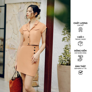 Áo kiểu crop thô kaki cam cổ ve khuy kim loại 411TO2012 ÂDORE DRESS
