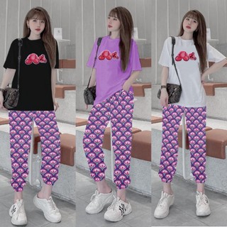 Đồ bộ thời trang form rộng phối họa tiết thun cotton thái shop cao kiều tiên đủ size
