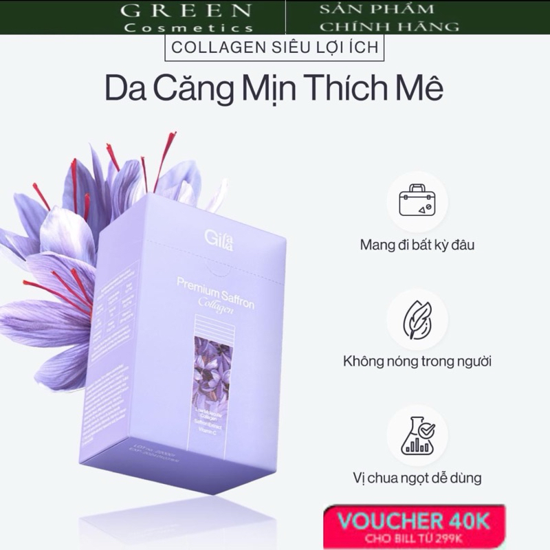 { Tặng 2 ngày uống } Bột Uống Collagen Cao Cấp Kết Hợp Saffron - Gilaa Premium Safron Collagen (1 Hộ