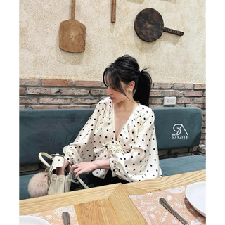 Áo lụa thiết kế hoạ tiết chấm bi, áo lụa chấm bi vải mềm dày dặn