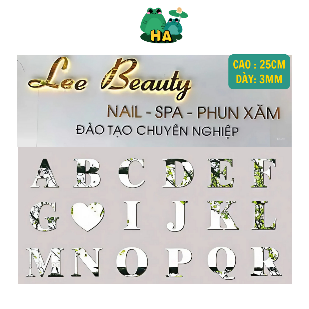 Chữ Alu TRẮNG GƯƠNG cao 25cm dày 3mm LOẠI CAO CẤP, chữ alu dán tường, dán biển quảng cáo