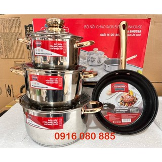Bộ nồi chảo inox 5 đáy sunhouse shg789