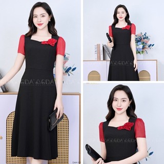 Đầm xòe công sở nữ cao cấp GDA COLLECTION chất Xước Hàn dày dặn, co dãn nhẹ, tôn dáng, che khuyết điểm