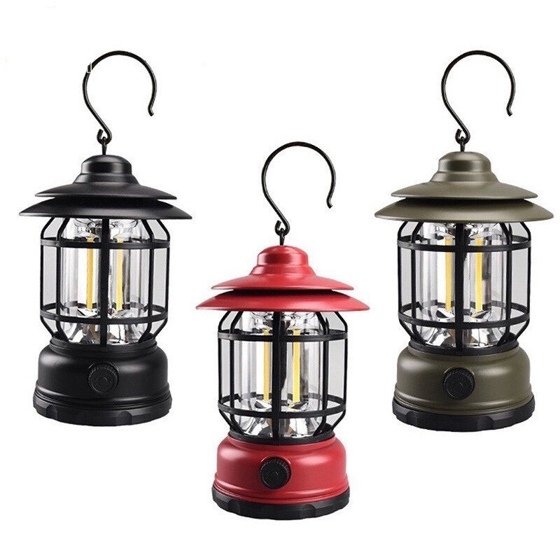 Đèn led, đèn măng xông tích điện cắm trại, dã ngoại có móc treo đa năng