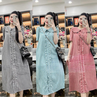 Váy thiết kế NH clothing kẻ cổ bèo đũi mềm mát tiểu thư