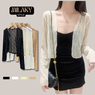 Áo Khoác Ren Cardigan, Áo cardigan mỏng mặc mùa hè khoác ngoài tay dài lưới đi biển xinh MILAKY A005