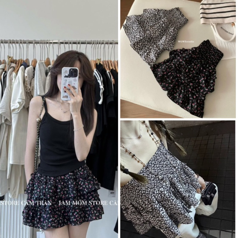 Chân váy hoa nhí cạp chun bản to hách eo mặc được thành áo Jamy Dress