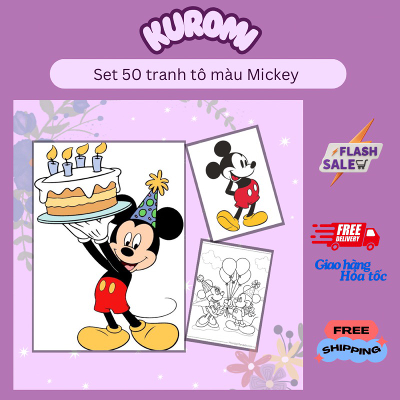 Set 50 tranh tô màu nhiều hình Disney chuột mickey ngộ nghĩnh dễ thương cho bé trai bé gái Mickey