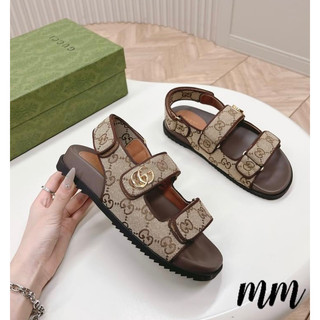 Sandal đế bằng quai dán màu nâu vải mới nhất 2024
