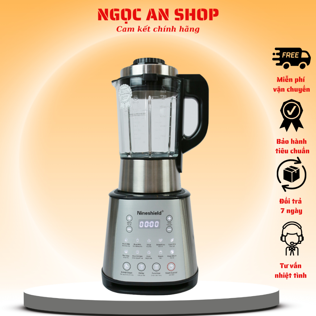 Máy làm sữa hạt Nineshield KB-505 - Dung tích 1,75 lít - Lưỡi dao kép - Máy xay nấu sữa đậu nành - Máy xay sinh tố đa nă