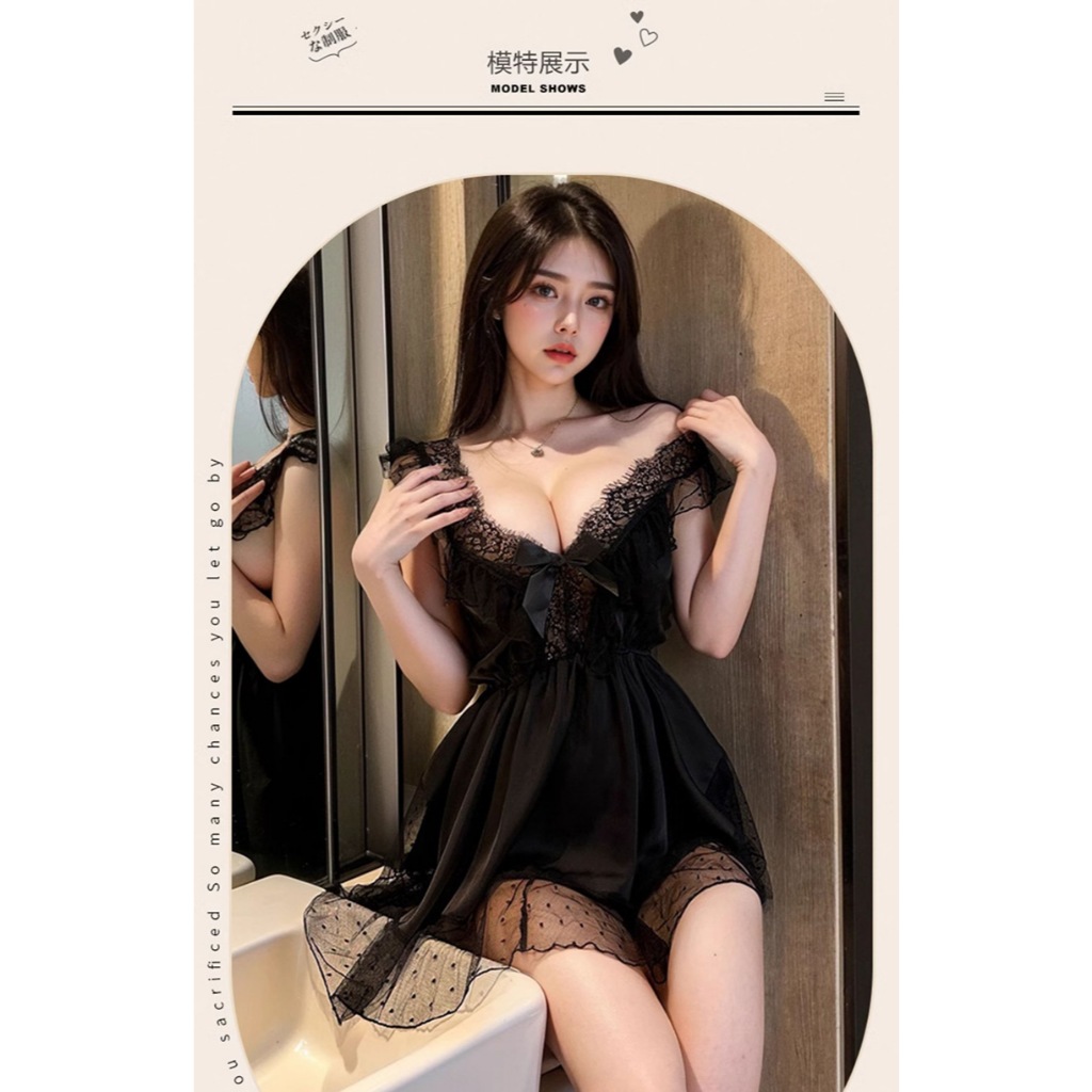 Váy ngủ sexy lụa phối ren chấm bi đẹp xinh gợi cảm đầm mặc nhà dáng xòe phối nơi dễ thương cao cấp BIKI HOUSE N169 - HCM | BigBuy360 - bigbuy360.vn