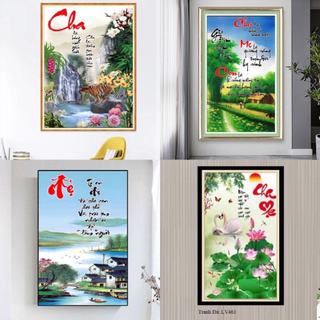 [Mẫu mới] Tranh đính đá chữ Cha Mẹ , tranh chưa đính đá (nhiều mẫu)