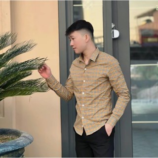 Áo sơ mi nam tay ngắn BBR boy phố phối caro vải cotton lạnh dày dặn mặc mát áo cổ thuyền nam