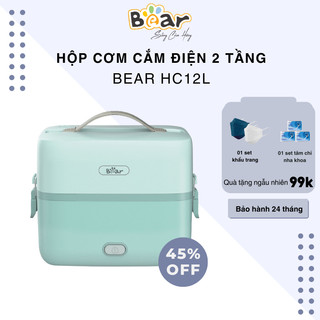 Hộp cơm cắm điện bear 2 tầng 3 ngăn hâm nóng cực nhanh inox 304 an toàn giữ nhiệt chống trào 1,2l sb-hc12l