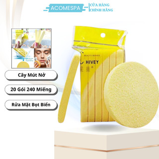 Cây mút nở, 20 gói 240 miếng, mút rửa mặt bọt biển dạng nén mềm mịn.