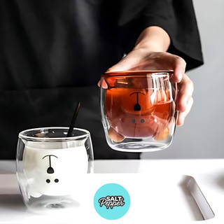 LY CỐC THUỶ TINH CÁCH NHIỆT CAO CẤP HÌNH GẤU DỄ THƯƠNG QUÀ TẶNG ĐỘC ĐÁO