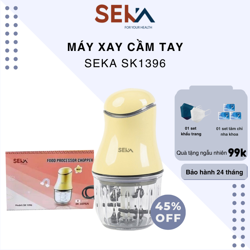 Máy Xay Cầm tay 6 lưỡi Seka Cối thủy tinh, xay thịt cháo sinh tố tỏi ớt - Bảo hành 24 tháng