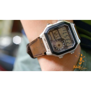 Dây Đồng Hồ Siêu bền Da Thật RAM Leather Classic 1950 Cho Casio AE 1200 WHD màu nâu xanh