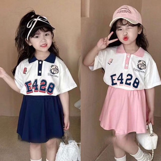 Váy bé gái, set áo cotton có cổ E428 phối chân váy xếp ly cho bé 10-30kg