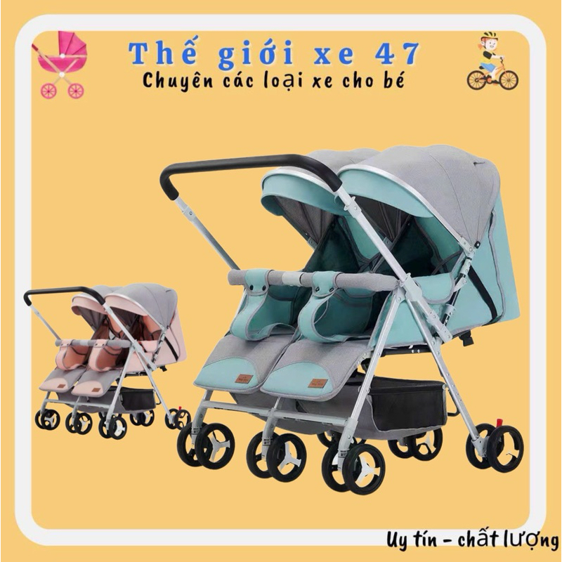 [Siêu sale] Xe đẩy đôi gấp gọn, Xe đẩy sơ sinh