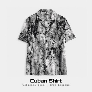 Áo sơ mi Cuban LeeZone form rộng, chất vải lụa thoáng mát | Sơ mi hoạ tiết Loang Xám
