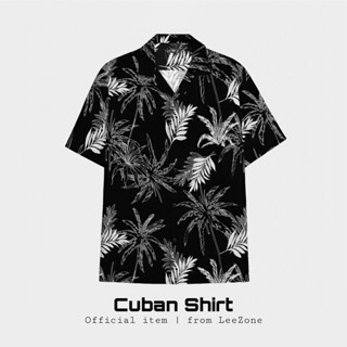 Áo sơ mi Cuban LeeZone  form rộng, chất vải lụa thoáng mát |Sơ mi hoạ tiết Cây Dừa Đen