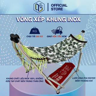 Bộ võng xếp Inox cao cấp tải trọng 250kg, lưới võng Hàn Quốc INT - Hàng chính hãng