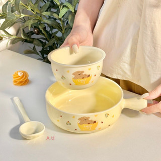 Set bát dẹt chó bông coffe dog có tay cầm kèm thìa