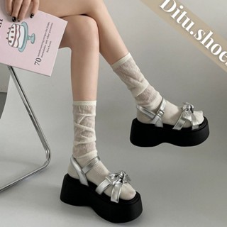 Sandal nữ đế xuồng cao 7cm sừng nơ dễ thương đi học đi chơi cá tính