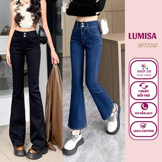 Quần jean ống loe bigsize nữ lưng cao,quần bò cạp cao trơn co giãn Lumisa