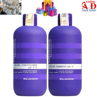 Dầu gội xả tím khử vàng Elgon Silver shampoo tóc tẩy trắng, xám bạch kim highlight Italia