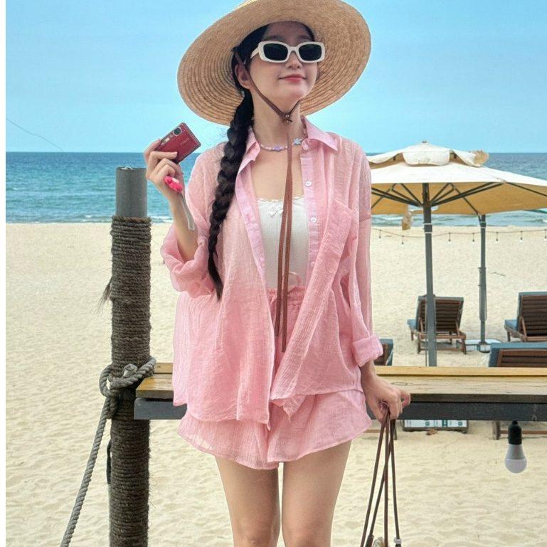 Set bộ gồm áo sơ mi kèm quần chất voan tơ mềm mỏng xinh mặc đi biển đi chơi mùa hè cá tính Maia 1500 P13K29