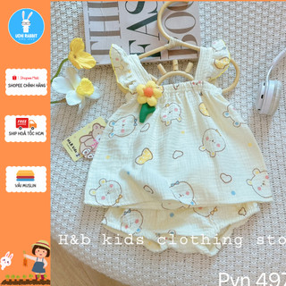 , Yếm quần bỉm tách rời vải Muslin đáng yêu cho bé gái, đồ bộ ở nhà cho bé, UCHI34