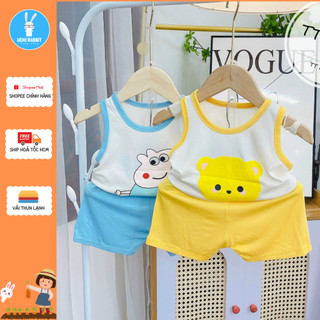 , Đồ bộ ba lỗ Rabbit vải thun mềm hoạ tiết táo và heo xinh, đồ bộ ở nhà cho bé, UCHI30