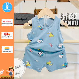 , Đồ bộ ba lỗ Rabbit vải thun mềm hoạ tiết chú khủng long, đồ bộ ở nhà cho bé, UCHI05