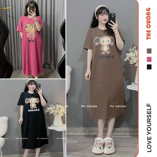 VÁY ĐẦM BẦU DÁNG SUÔNG C8868 TAY NGẮN CỔ TRÒN CHẤT THUN COTTON FORM RỘNG IN HÌNH TRẺ TRUNG