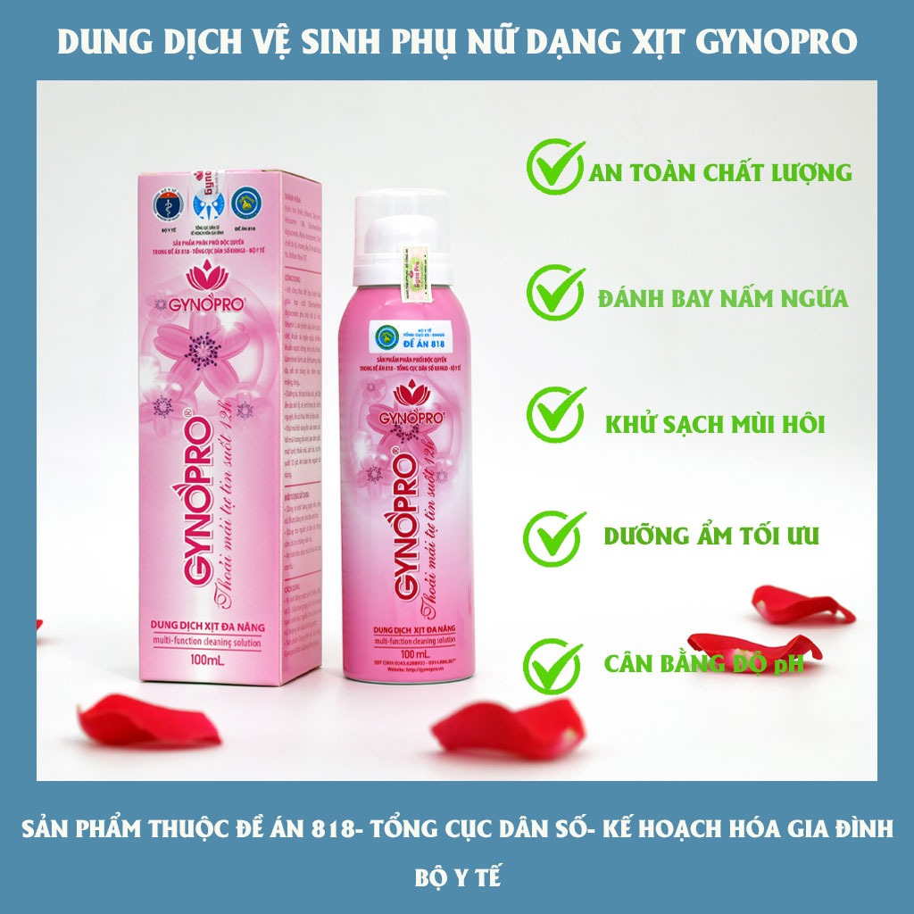 Dung Dịch Vệ Sinh Gynopro hỗ trợ dưỡng ẩm làm sạch nấm ngứa cân bằng pH dung tích 100ml