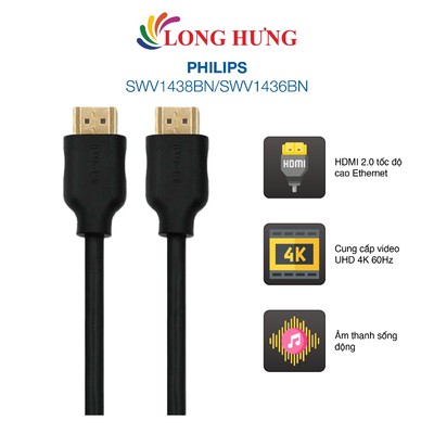 Cáp HDMI Philips 1.8m/3.6m SWV1436BN/94/SWV1438BN/94 - Hàng chính hãng