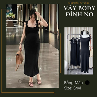 Váy Body Dáng Dài Co Giãn 4 Chiều Đính Nơ Vai Đẹp Xuất Sắc HT211