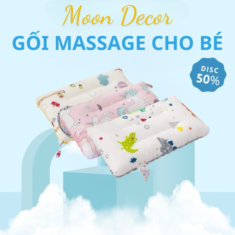 Gối Cho Bé 1 Tuổi Đến 10 Tuổi 3 Rãnh Massage MOON DECOR Thoáng Khí Giúp Ngủ Ngon Dành Cho Bé Đi Học( mầu ngẫu nhiên )