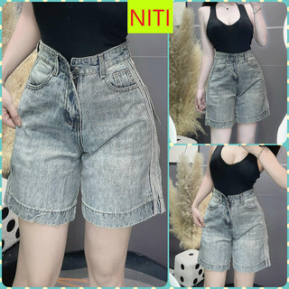 Quần jeans ngố lửng nữ lưng cao 2 sọc màu xanh nhạt lai cuốn siêu cá tính cực hot hit xịn sò