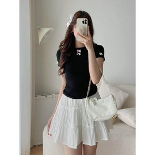 Áo thun nữ babytee from ôm cổ tròn đính nơ